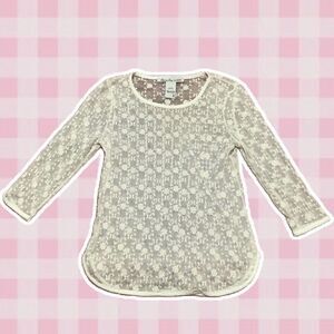 American Rag Cream Fairycore Sheer Floral Lace Blouse Size Small